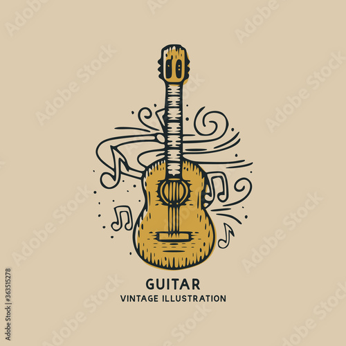 classic guitar music instrument vintage vector illustration