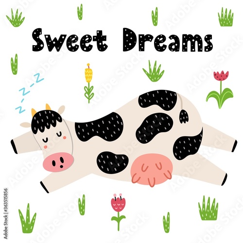 Sweet dreams card with a cute sleeping cow