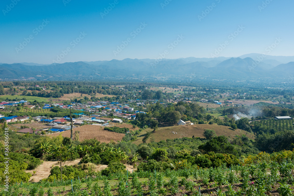 Beautiful scenic view from Yun Lai Viewpoint in Santichon Village, Pai, Mae Hong Son Province, Thailand.