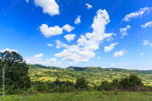 Beautiful nature landscape view  summer day  fresh air  amazing blue sky with clouds