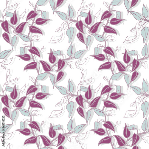 Konstfotografi Sketched Leaves Seamless Pattern. Hand Drawn Floral Background.