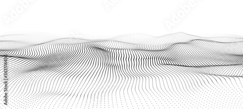 A wave of moving particles. Abstract vector 3d illustration on a white background.