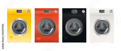 Set of modern washing machines isolated on a white background. Stylish washing machine. Realistic style. Vector.