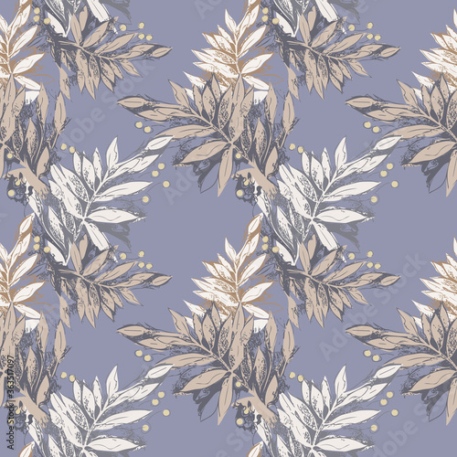 Sketched Leaves Seamless Pattern. Hand Drawn Floral Background.