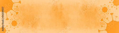 CORONAVIRUS - Orange pastel cartoon virus isolated on orange abstract rustic texture background banner, top view with space for text