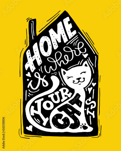 Cute hand drawn doodle lettering postcard with silhouette art. Lettering template for banner, poster, web, t-shirt design. 