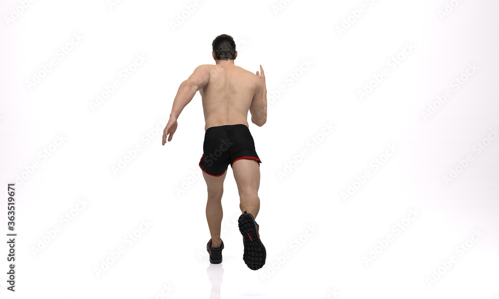 3D Rendering : a running mesomorph (muscular) male character 3D Rendering : a running mesomorph (muscular) male character