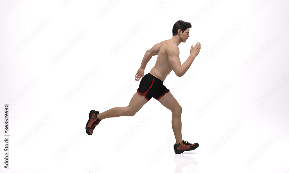 Obraz premium 3D Rendering : a running mesomorph (muscular) male character