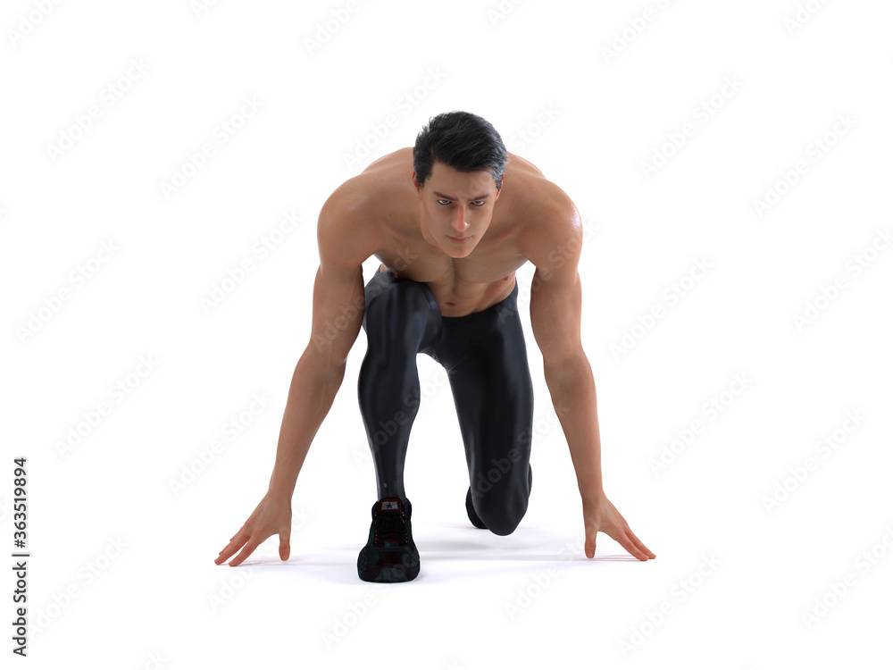 3D Rendering : a running mesomorph (muscular) male character 3D Rendering : a running mesomorph (muscular) male character