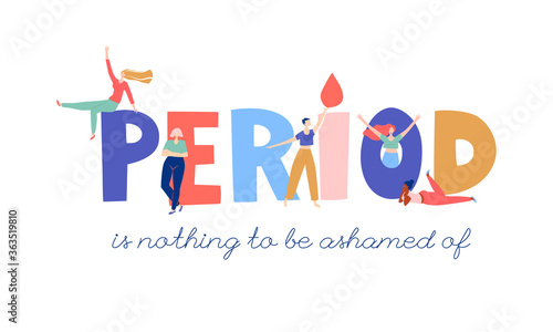 Fun lettering in flat style with multicolored letters cute women.