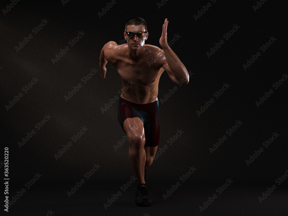 Obraz premium 3D Rendering : a running mesomorph (muscular) male character