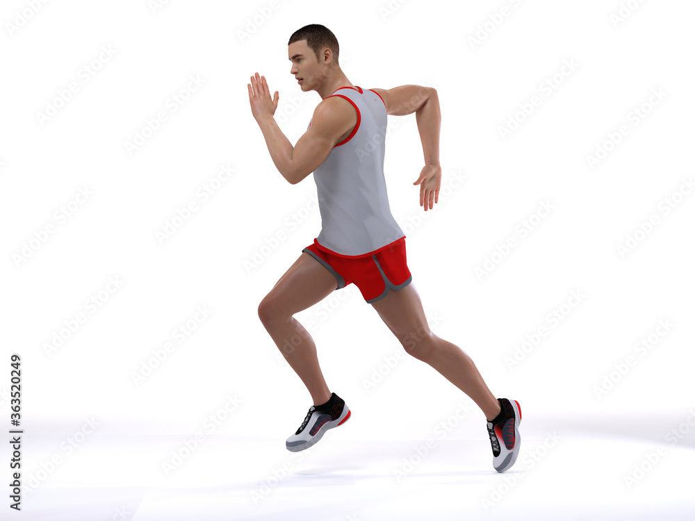 3D Rendering : a running mesomorph (muscular) male character 3D Rendering : a running mesomorph (muscular) male character
