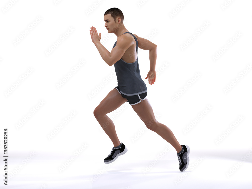3D Rendering : a running mesomorph (muscular) male character 3D Rendering : a running mesomorph (muscular) male character