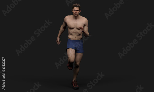 3D Rendering    a running mesomorph  muscular  male character