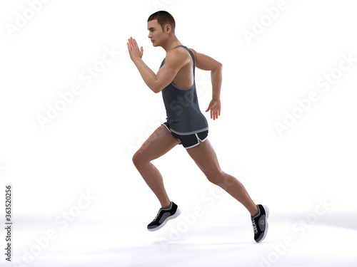 3D Rendering : a running mesomorph (muscular) male character