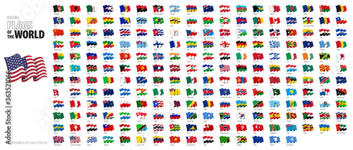 Waving Flags of the World. Flags of the world with shadow