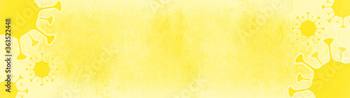 CORONAVIRUS - Yellow cartoon virus isolated on yellow white abstract bright rustic texture background banner, top view with space for text