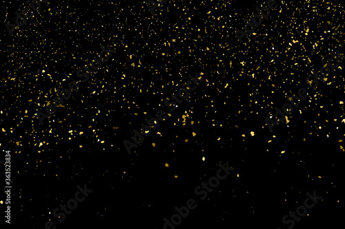 Gold glitter texture isolated on black. Amber particles color. Celebratory background. Golden explosion of confetti. Design element. Digitally generated image. Vector illustration, EPS 10.