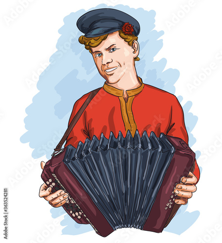 Man with harmonic, vector on a white background