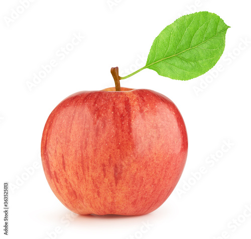 Fresh red apple with leaf isolated on white