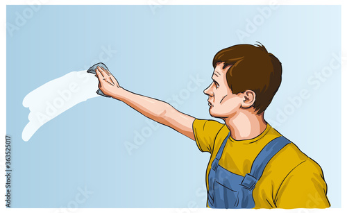 Man washes a window, vector