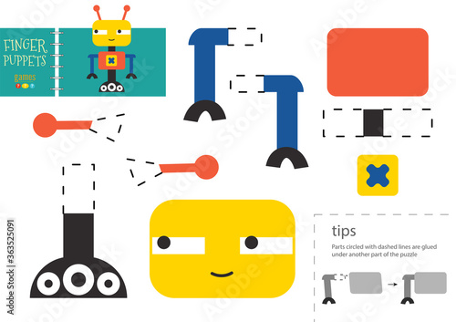 Cut and glue paper toy. Vector robot character for educational activity