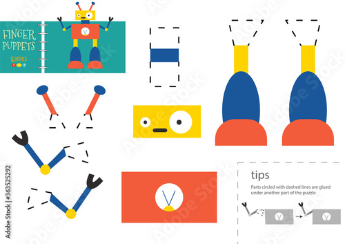 Cut and glue paper vector toy. Funny robot character as a cardboard cutout model