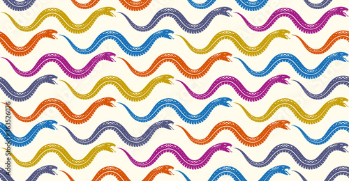 Snakes seamless background, vector dangerous venom serpents pattern, vintage style drawing tiling endless wallpaper.