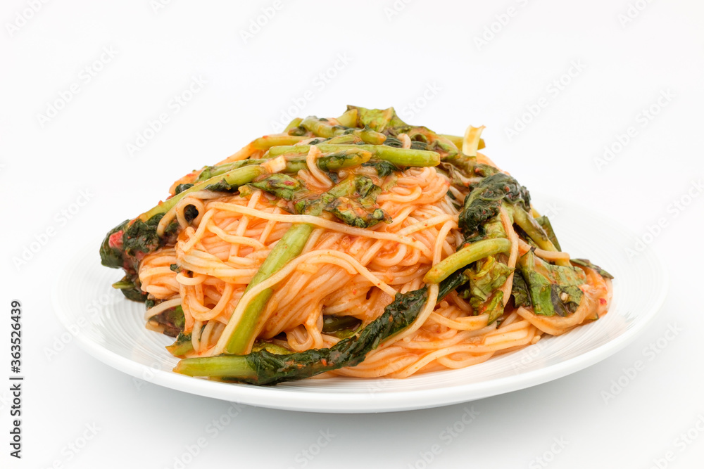 Radish noodle on white background