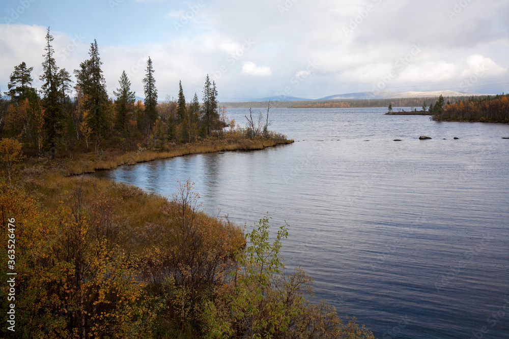Terabika lake landscape in autumn season, Murmansk, Russia