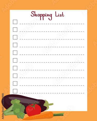 Shopping list. Page template with lines for writing a shopping list. Vector illustration
