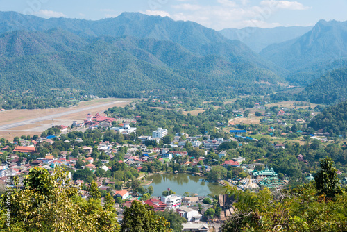 Mae Hong Son Town view from Wat Phrathat Doi Kongmu in Mae Hong Son, Thailand.