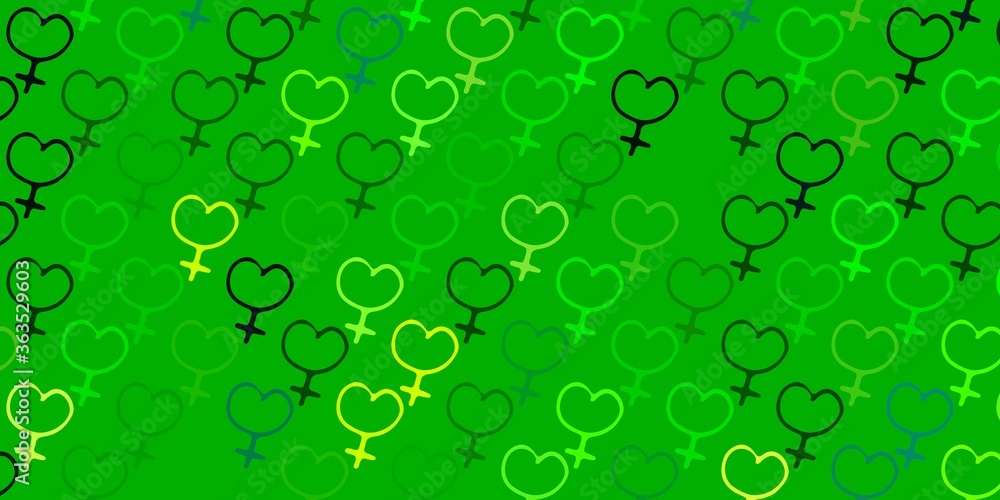 Light Green, Yellow vector pattern with feminism elements.