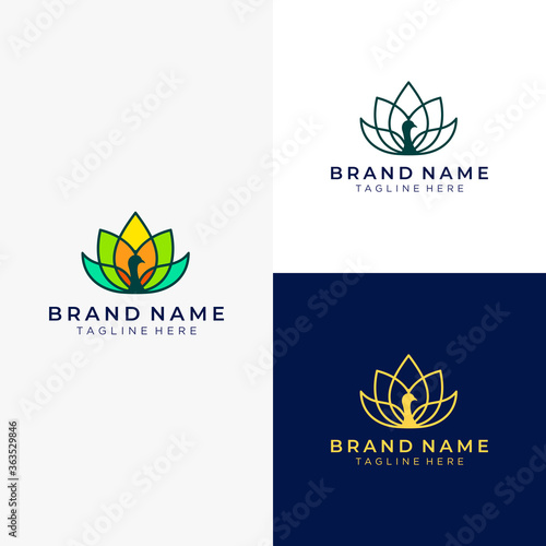 Peacock and lotus colorful logo template