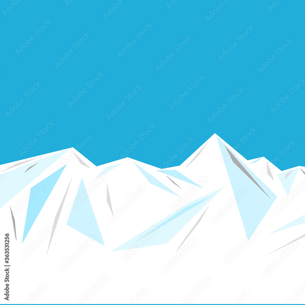 Illustration of an ice mountain range, Snow mountain, iceberg or ice composed of geometric patterns. Cool background. 幾何学模様で構成される氷山脈、雪山、氷山または氷のイラスト ひんやり背景	