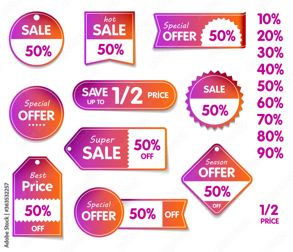 Fototapeta premium Set of price sale tags with text. Special offer, hot sale, best price, season offer.