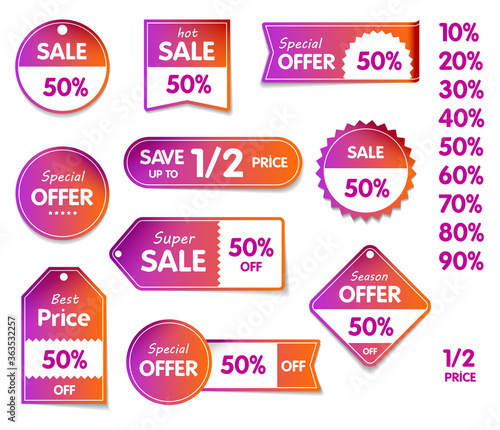 Set of price sale tags with text. Special offer, hot sale, best price, season offer.