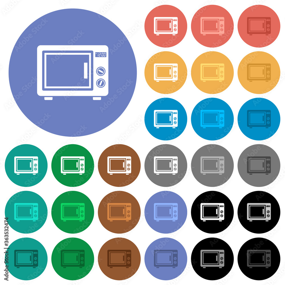 Microwave oven round flat multi colored icons