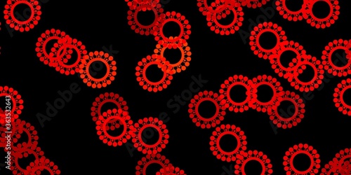 Dark orange vector background with covid-19 symbols.