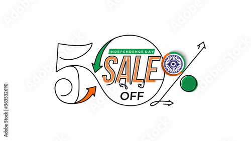 Independence Day 50% OFF Sale Discount Banner. Discount offer price. Vector Modern Banner Illustration.