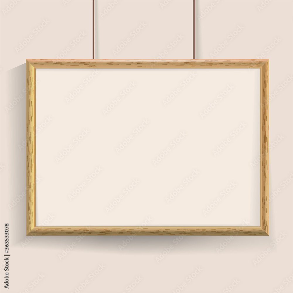 Fototapeta premium Official beige empty realistic border on wall background. Realistic effect shadow. Cerrificate hanging on the wall