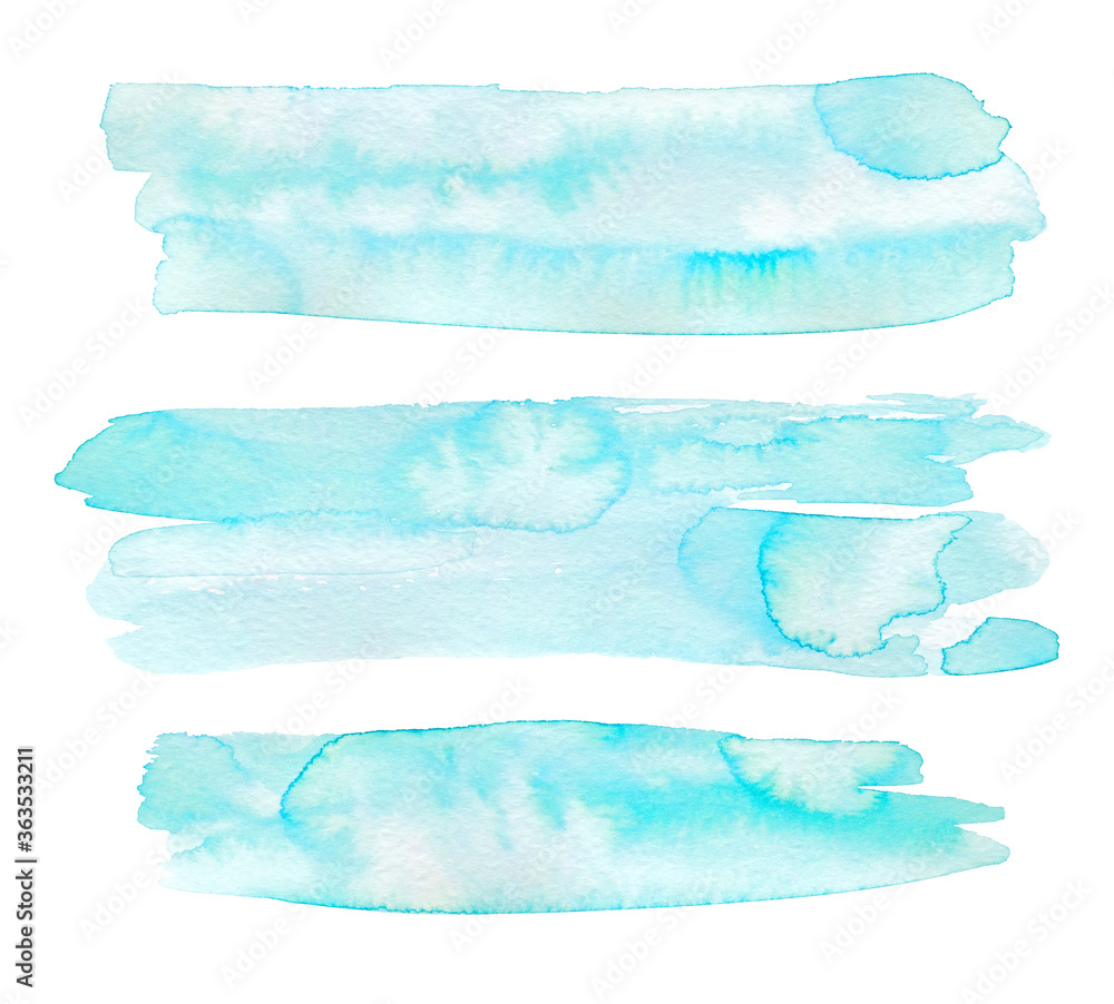 Set of watercolor blue brush strokes isolated on white backgrounds. Watercolor texture for your design Set of watercolor blue brush strokes isolated on white backgrounds. Watercolor texture for your design