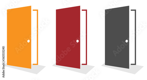 Open door icon. Set of doors isolated on a white background. Vector, cartoon illustration.