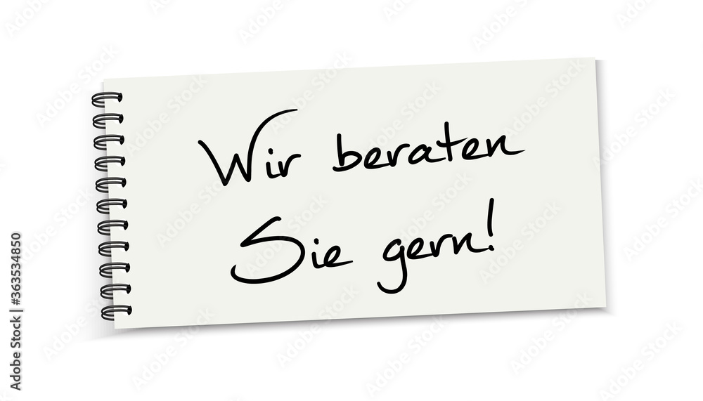 Spiral Notebook Template With German Message We Are Happy To Help! - Vector Illustration - Isolated On White Background Spiral Notebook Template With German Message We Are Happy To Help! - Vector Illustration - Isolated On White Background