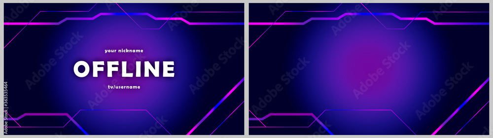 Currently offline twitch overlay background 16:9 for stream. Offline  purple-blue background with gradient lines. Screensaver for offline  streamer broadcast. Gaming offline overlays screen. Stock Illustration |  Adobe Stock