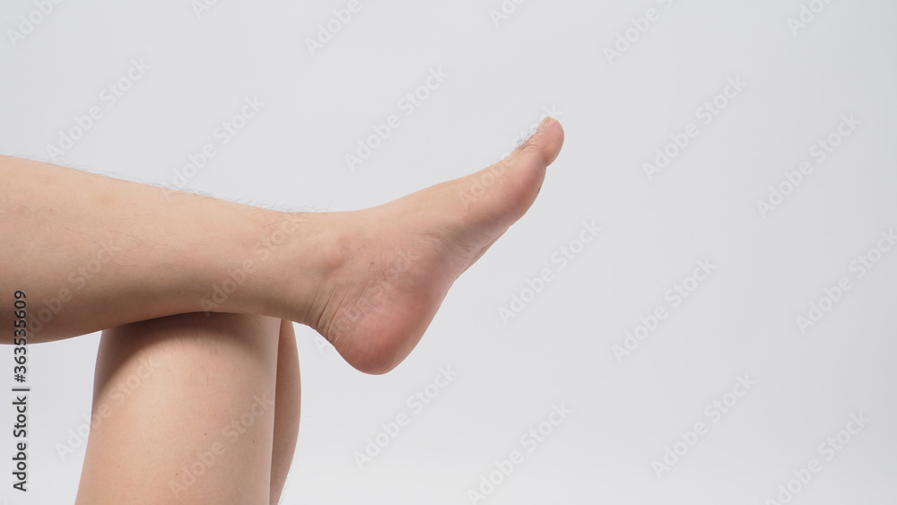 Asian Male barefoot is isolated on white background.