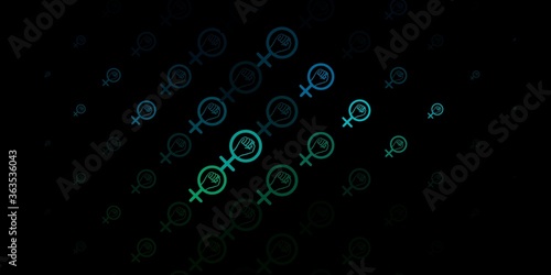 Dark Blue, Green vector texture with women's rights symbols.