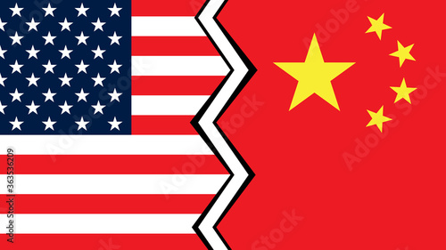 China–United States trade war. HD resolution background. China flag vs United States flag. Vector. 