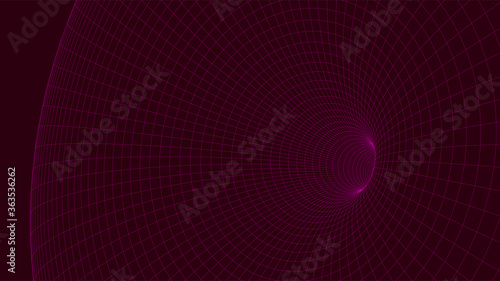Abstract tunnel and wave background. Wireframe 3D surface tunnel. Tunnel background. Vector Illustration.