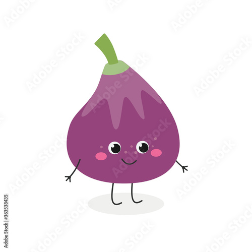 Cute cartoon fig character in flat style